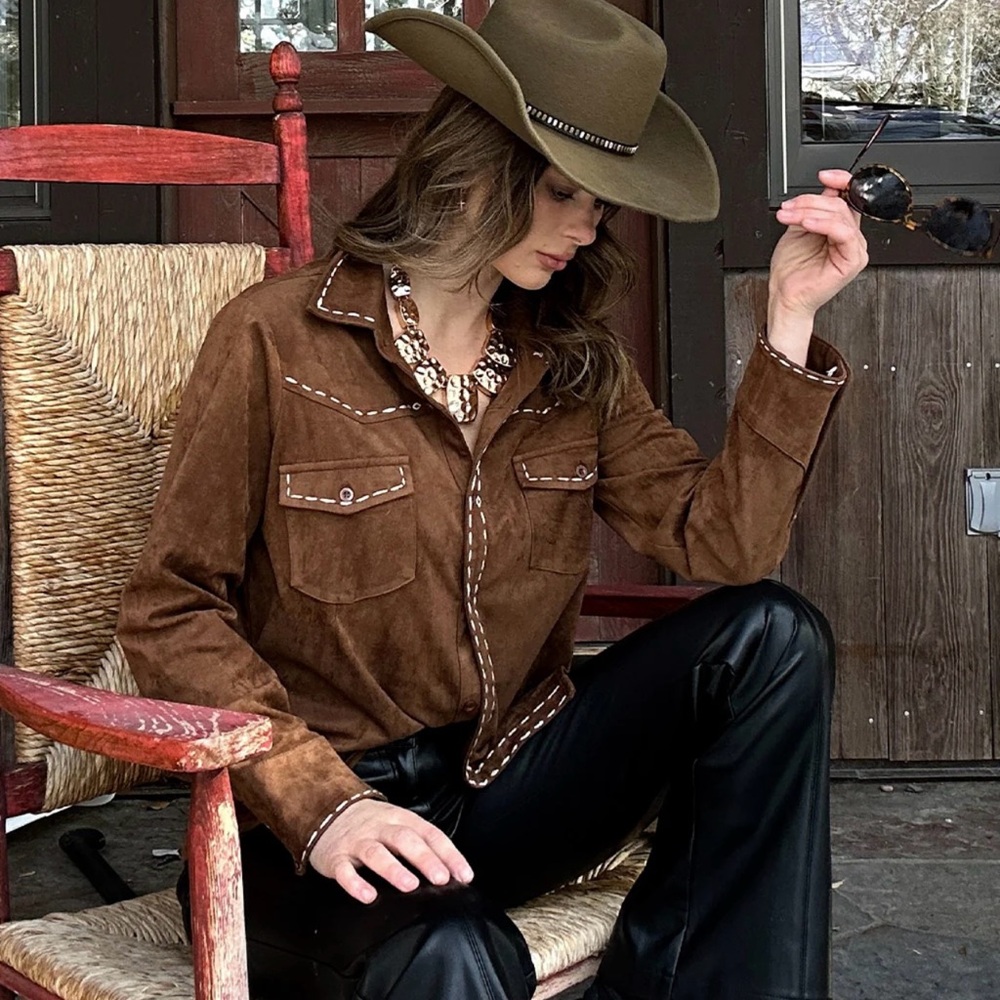 Brown Suede button down top